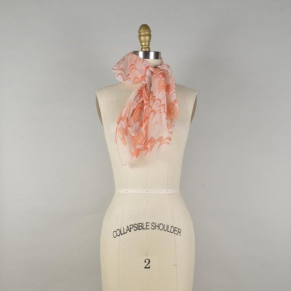 Vintage Abstract Red Pink Peach Scarf Neck Tie Ascot Hair Accessory - Picture 1 of 4